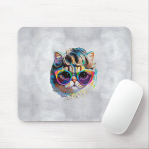 Tapis De Souris Chat dans une perruque + Lunettes de soleil (Peint
