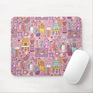 Tapis De Souris Chat De Dessin S'Amuse Sur Rose