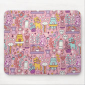 Tapis De Souris Chat De Dessin S'Amuse Sur Rose (Devant)