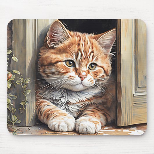 Tapis De Souris Chat de gingembre d'aquarelle (Devant)