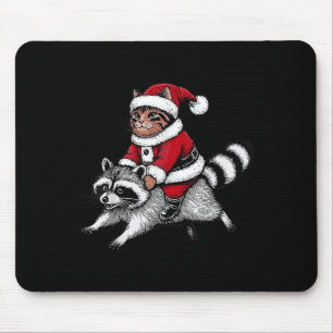 Tapis De Souris Chat de Noël à cheval sur un raton laveur pour hom