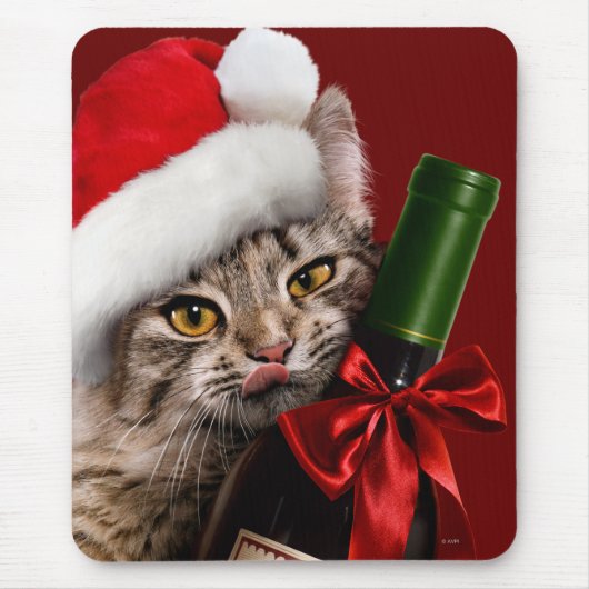Tapis De Souris Chat De Noël À La Bouteille De Vin (Devant)