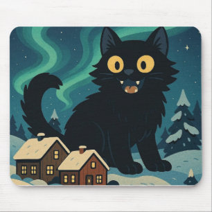 Tapis De Souris Chat de Noël islandais de Yule avec les Aurores Bo
