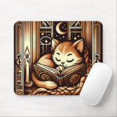 Tapis De Souris Chat De Style Art Déco Dormir Avec Livre (Avec souris)