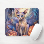 Tapis De Souris Chat d'Halloween Abyssinian avec la peur Citrouill (Avec souris)