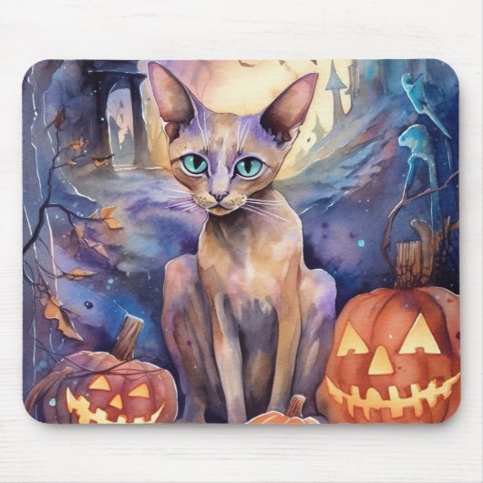 Tapis De Souris Chat d'Halloween Abyssinian avec la peur Citrouill (Devant)