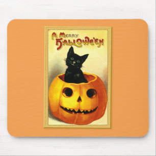 Tapis De Souris Chat d'Halloween assis dans une citrouille Jack O