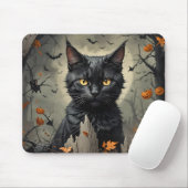 Tapis De Souris Chat d'Halloween noir (Avec souris)