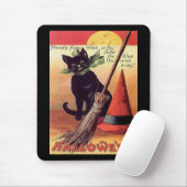Tapis De Souris Chat d'Halloween noir vintage (Avec souris)