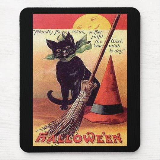 Tapis De Souris Chat d'Halloween noir vintage (Devant)