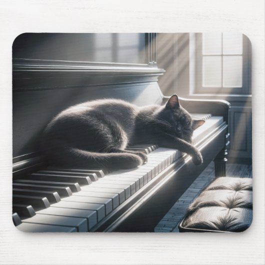 Tapis De Souris Chat dormir sur un clavier de piano (Devant)