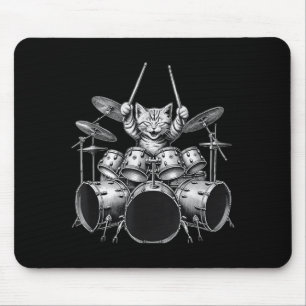 Tapis De Souris Chat drôle batteur jouant de la batterie Musique A