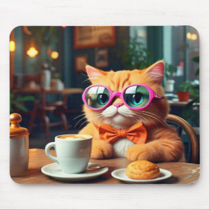 Tapis De Souris Chat drôle dans Café avec Pad de Souris Café