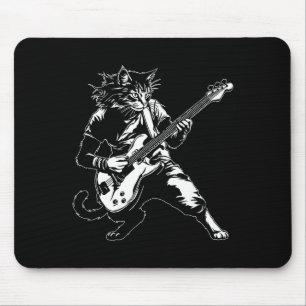 Tapis De Souris Chat Drôle Jouant B Guitare Rock Music Amant Music
