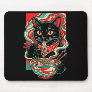 Tapis De Souris Chat Drôle Ramen Japonais Graphique Kawaii Rétro
