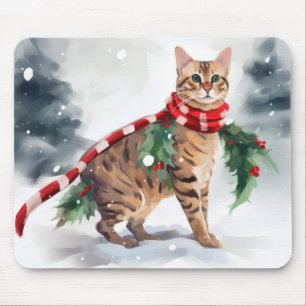 Tapis De Souris Chat du Bengale à Noël de neige