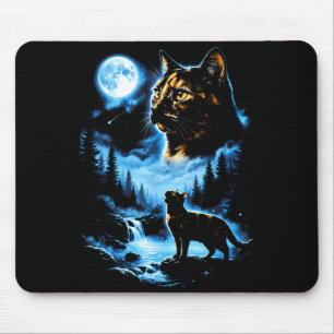 Tapis De Souris Chat écaille de tortue pleine lune forêt mystique