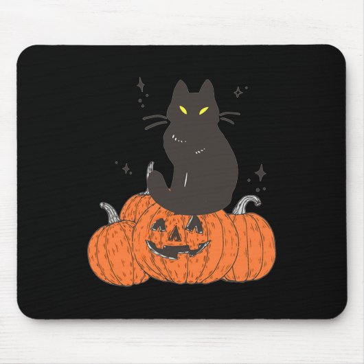 Tapis De Souris Chat Éffrayant Halloween avec Citrouille (Devant)