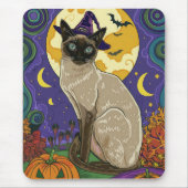Tapis De Souris Chat éffrayant Siamese Halloween sorcière et Citro (Devant)