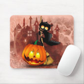Tapis De Souris Chat effrayé par Citrouille Fun Halloween caractèr (Avec souris)