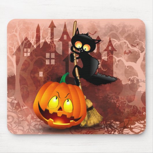 Tapis De Souris Chat effrayé par Citrouille Fun Halloween caractèr (Devant)