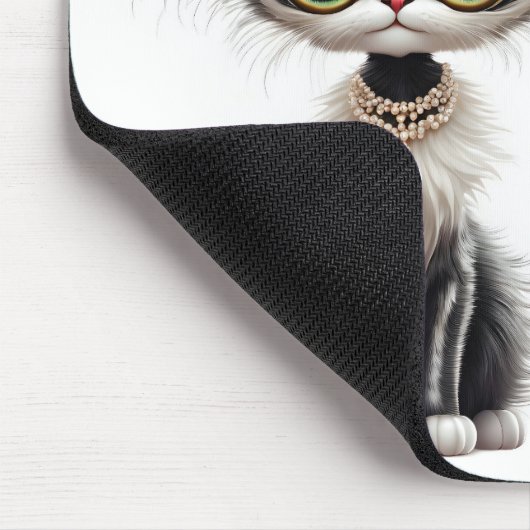 Tapis De Souris Chat En Dessin Avec Collier En Perle (Coin)