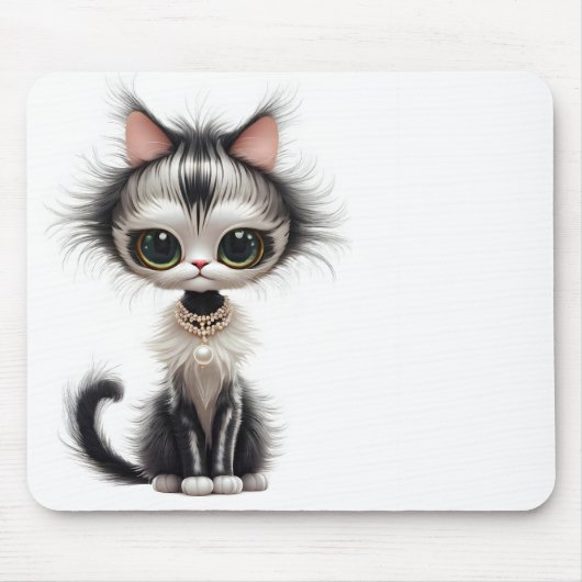 Tapis De Souris Chat En Dessin Avec Collier En Perle (Devant)