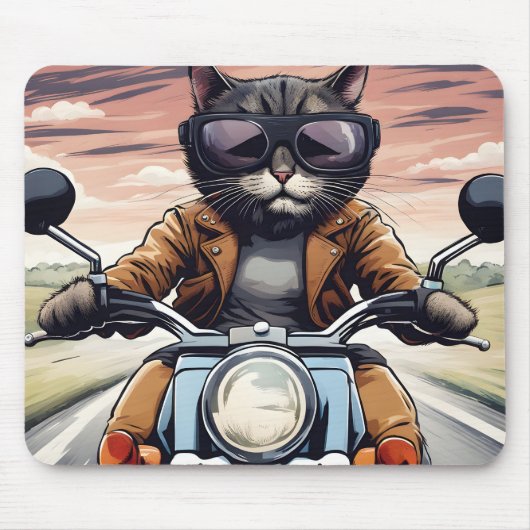 Tapis De Souris Chat en moto (Devant)
