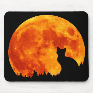 Tapis De Souris Chat en pleine lune orange