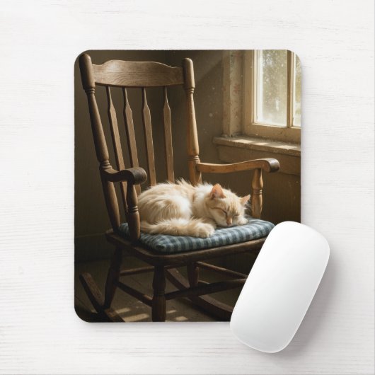 Tapis De Souris Chat endormi sur une chaise berçante (Avec souris)