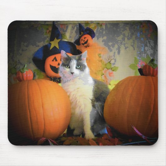 Tapis De Souris Chat entre Citrouilles (Devant)
