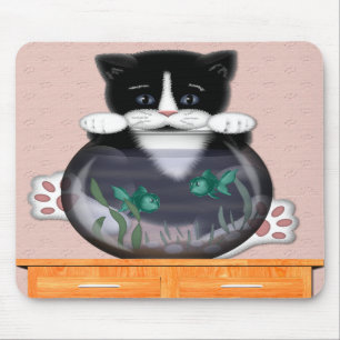 Tapis De Souris Chat et bocal à poissons Mousepad