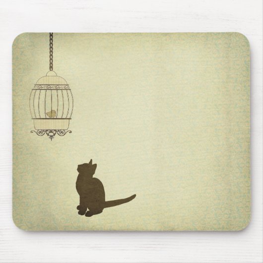 Tapis De Souris Chat et cage à oiseaux (Devant)