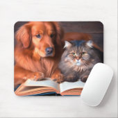 Tapis De Souris Chat et chien lisant un livre (Avec souris)