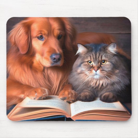 Tapis De Souris Chat et chien lisant un livre (Devant)
