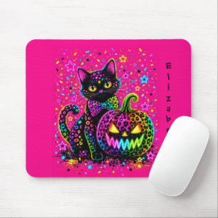 Tapis De Souris Chat et citrouille néon Halloween de léopard pour