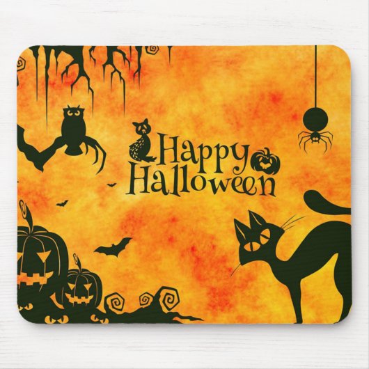 Tapis De Souris Chat et citrouilles éffrayants heureux Mousepad de (Devant)