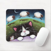 Tapis De Souris Chat et souris de sommeil rêvant des moutons (Avec souris)