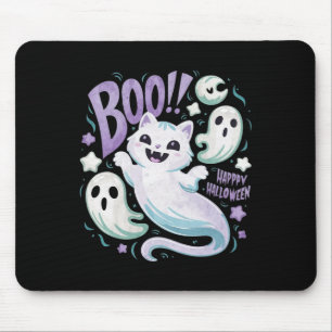 Tapis De Souris Chat fantôme humoristique Boo Kitty Halloween