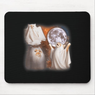 Tapis De Souris Chat fantôme hurlant à la lune Halloween drôle biz