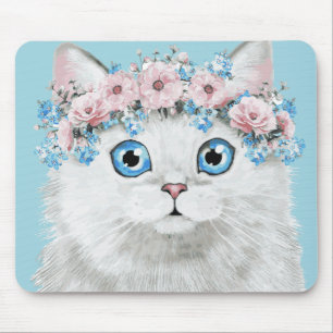 Tapis De Souris Chat floral blanc doux