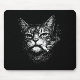 Tapis De Souris Chat fumant une cigarette drôle de visage d'animal