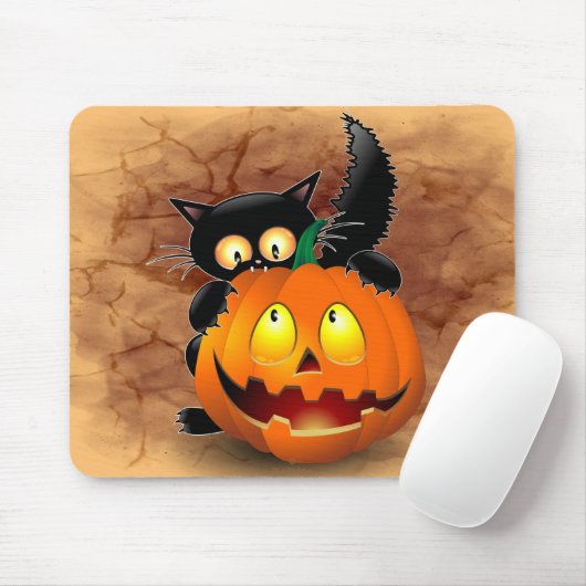 Tapis De Souris Chat Fun Halloween Caractère mordant un Citrouille (Avec souris)