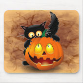 Tapis De Souris Chat Fun Halloween Caractère mordant un Citrouille (Devant)