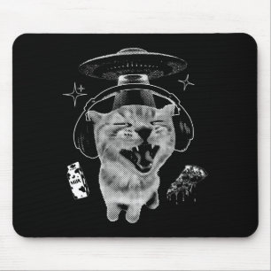 Tapis De Souris Chat Gnarp Drôle de Chat Alien Memes Cerveau Pourr