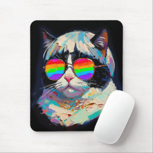 Tapis De Souris Chat Gras Cool (Peinture #1 / Noir)