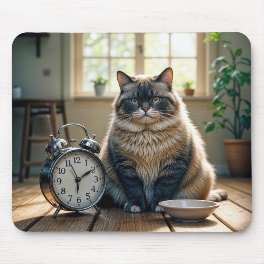 Tapis De Souris Chat gras en attente d'un bol d'alimentation vide (Devant)