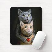 Tapis De Souris Chat gris avec chat roux en position câline (Avec souris)