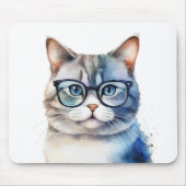 Tapis De Souris Chat gris d'aquarelle douce (Devant)