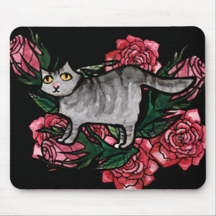 Tapis De Souris Chat gris Roses Chats gris